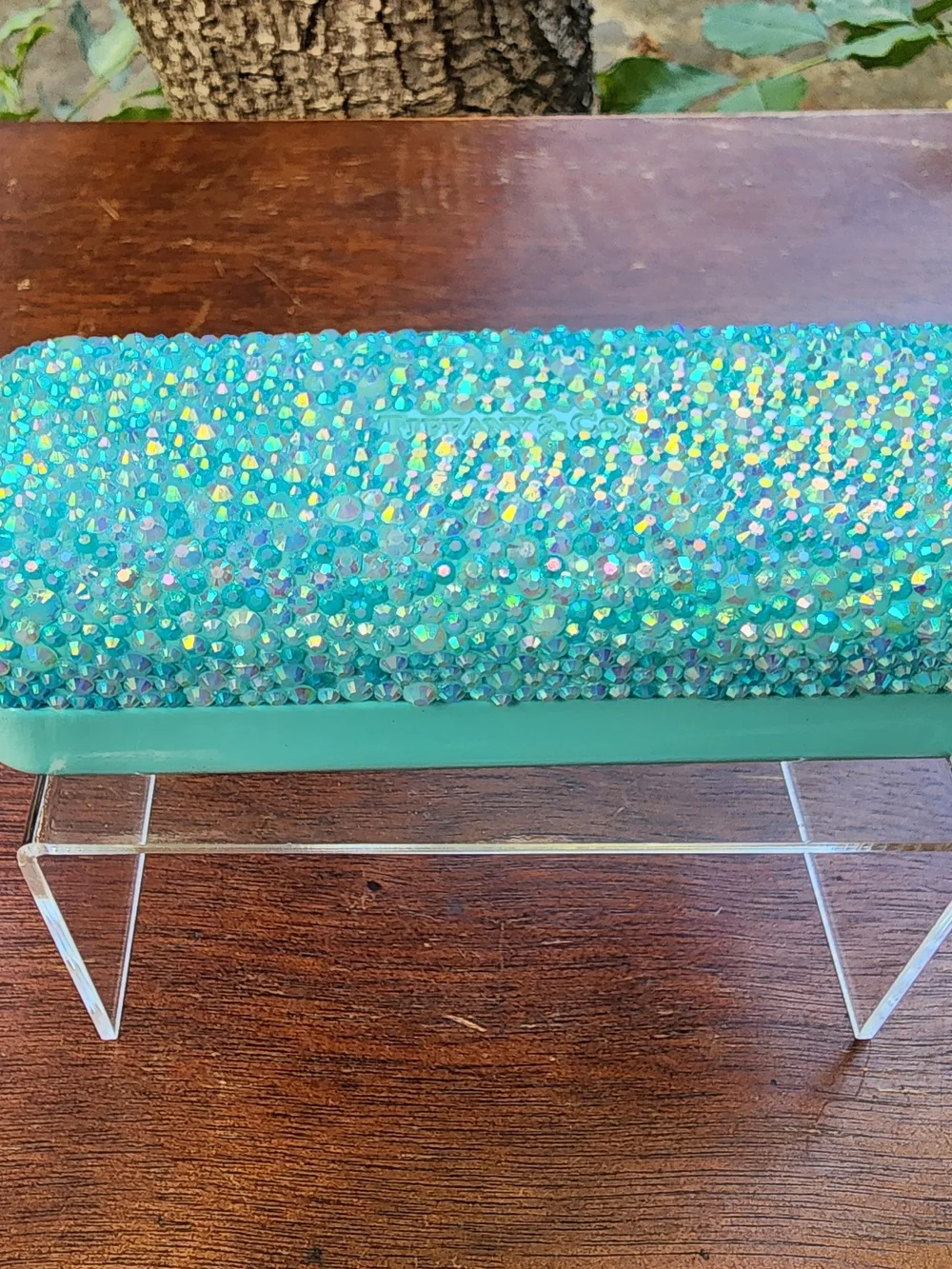 Custom Bling Tiffany Blue Eyeglass Case Rhinestone Crystal Hard Clamshell